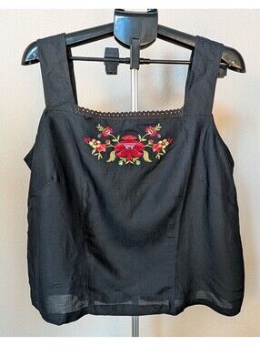 First Issue Liz Claiborne Black Floral Embroidered Tank Top Plus Size 18W